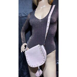 Victorias Secret Pink Faux Leather Crossbody Bag With Gold Stud Accents & Tassel